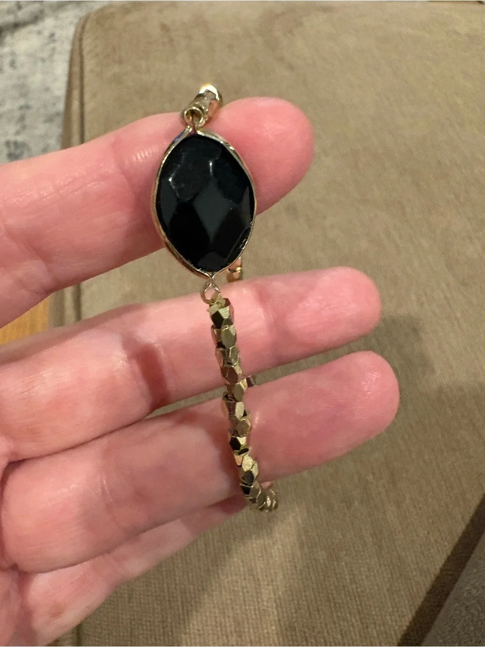 Stretch Bracelet Womens‎ OS Gold Black Excellent Marquise Faux Onyx